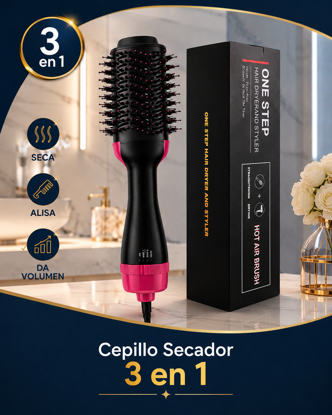 Cepillo Secador 3 en 1 | Seca, Alisa y Da Volumen